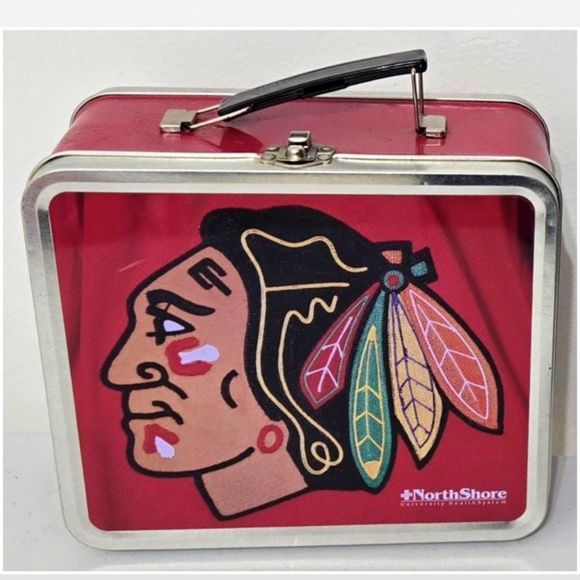 New Lunch Box Unisex Chicago Blackhawks NHL Indian Red Metal Empty NWOT - Picture 1 of 16